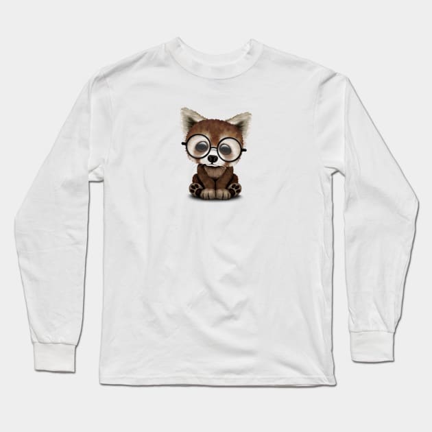 Cute Nerdy Red Panda Wearing Glasses Long Sleeve T-Shirt by jeffbartels